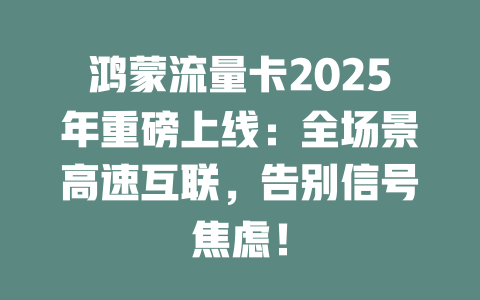 鸿蒙流量卡2025年重磅上线：全场景高速互联，告别信号焦虑！