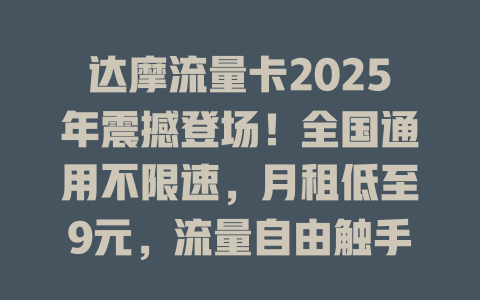 达摩流量卡2025年震撼登场！全国通用不限速，月租低至9元，流量自由触手可及！