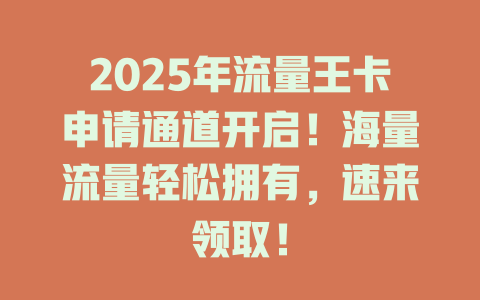 2025年流量王卡申请通道开启！海量流量轻松拥有，速来领取！