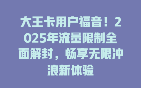 大王卡用户福音！2025年流量限制全面解封，畅享无限冲浪新体验