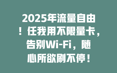 2025年流量自由！任我用不限量卡，告别Wi-Fi，随心所欲刷不停！