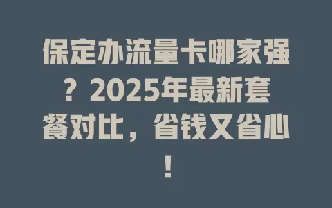 保定办流量卡哪家强？2025年最新套餐对比，省钱又省心！