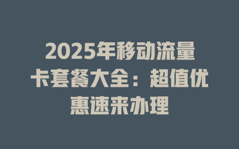 2025年移动流量卡套餐大全：超值优惠速来办理