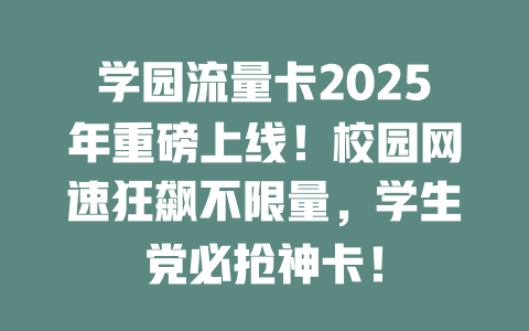 学园流量卡2025年重磅上线！校园网速狂飙不限量，学生党必抢神卡！