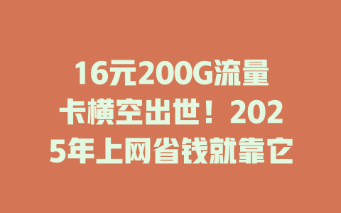 16元200G流量卡横空出世！2025年上网省钱就靠它