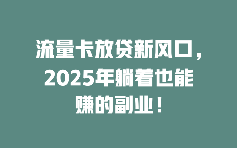 流量卡放贷新风口，2025年躺着也能赚的副业！