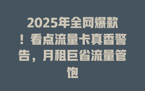 2025年全网爆款！看点流量卡真香警告，月租巨省流量管饱