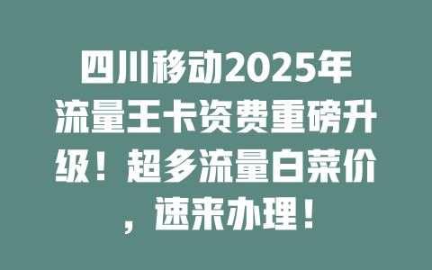 四川移动2025年流量王卡资费重磅升级！超多流量白菜价，速来办理！