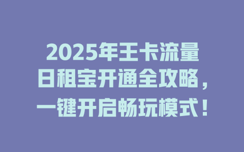 2025年王卡流量日租宝开通全攻略，一键开启畅玩模式！