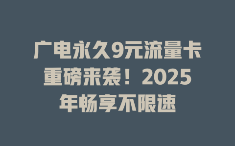 广电永久9元流量卡重磅来袭！2025年畅享不限速