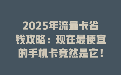 2025年流量卡省钱攻略：现在最便宜的手机卡竟然是它！