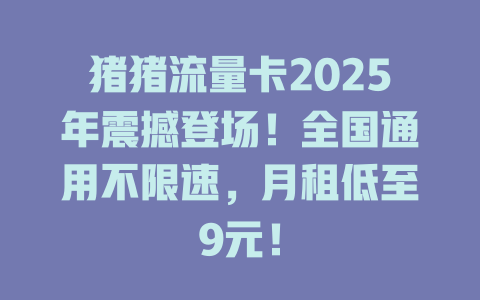 猪猪流量卡2025年震撼登场！全国通用不限速，月租低至9元！
