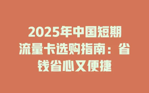 2025年中国短期流量卡选购指南：省钱省心又便捷