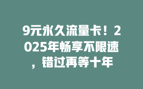 9元永久流量卡！2025年畅享不限速，错过再等十年