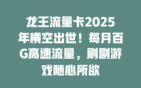 龙王流量卡2025年横空出世！每月百G高速流量，刷剧游戏随心所欲