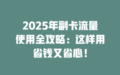 2025年副卡流量使用全攻略：这样用省钱又省心！