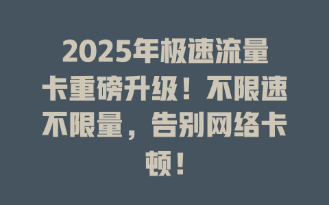 2025年极速流量卡重磅升级！不限速不限量，告别网络卡顿！