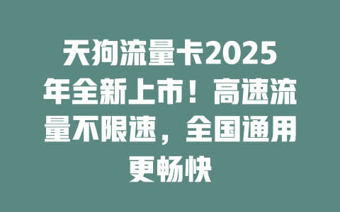 天狗流量卡2025年全新上市！高速流量不限速，全国通用更畅快