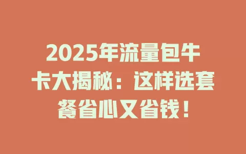 2025年流量包牛卡大揭秘：这样选套餐省心又省钱！