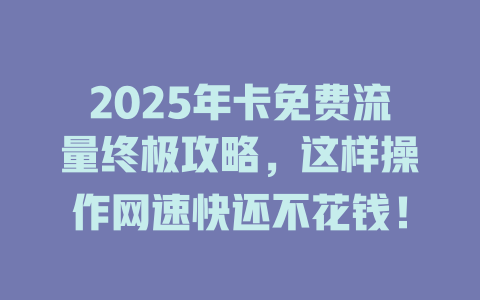 2025年卡免费流量终极攻略，这样操作网速快还不花钱！