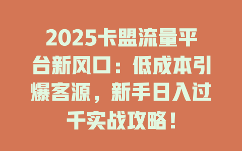 2025卡盟流量平台新风口：低成本引爆客源，新手日入过千实战攻略！