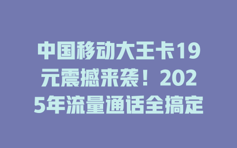 中国移动大王卡19元震撼来袭！2025年流量通话全搞定