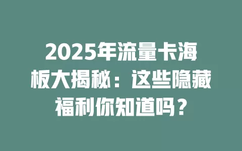2025年流量卡海板大揭秘：这些隐藏福利你知道吗？