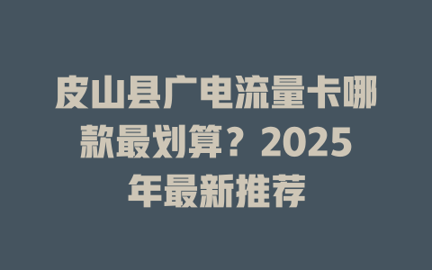 皮山县广电流量卡哪款最划算？2025年最新推荐