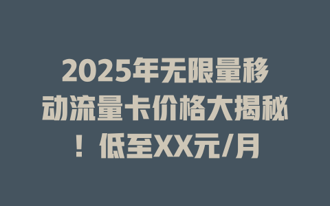 2025年无限量移动流量卡价格大揭秘！低至XX元/月