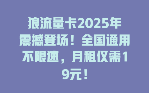 狼流量卡2025年震撼登场！全国通用不限速，月租仅需19元！