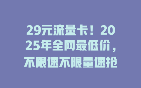 29元流量卡！2025年全网最低价，不限速不限量速抢