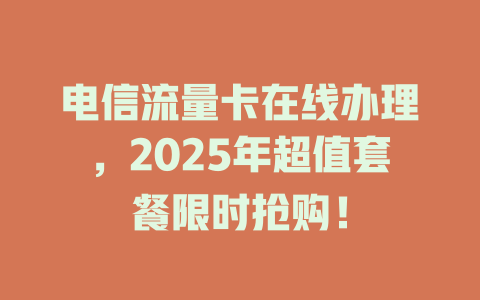 电信流量卡在线办理，2025年超值套餐限时抢购！