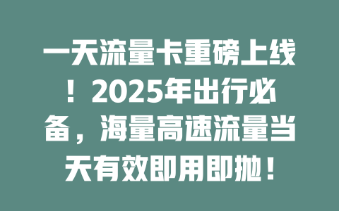 一天流量卡重磅上线！2025年出行必备，海量高速流量当天有效即用即抛！