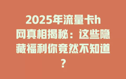 2025年流量卡h网真相揭秘：这些隐藏福利你竟然不知道？