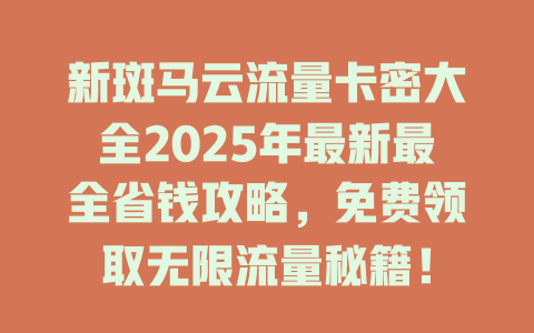 新斑马云流量卡密大全2025年最新最全省钱攻略，免费领取无限流量秘籍！