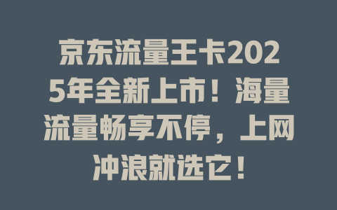 京东流量王卡2025年全新上市！海量流量畅享不停，上网冲浪就选它！