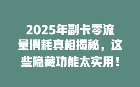 2025年副卡零流量消耗真相揭秘，这些隐藏功能太实用！