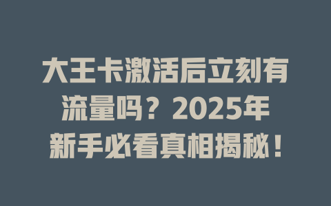 大王卡激活后立刻有流量吗？2025年新手必看真相揭秘！
