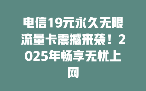 电信19元永久无限流量卡震撼来袭！2025年畅享无忧上网