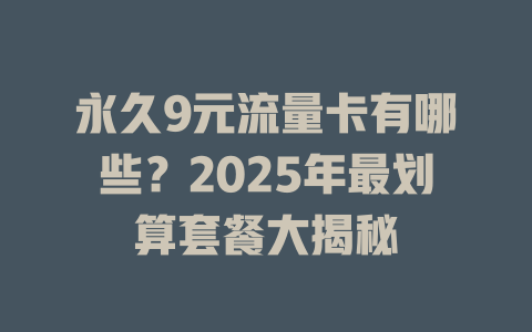 永久9元流量卡有哪些？2025年最划算套餐大揭秘