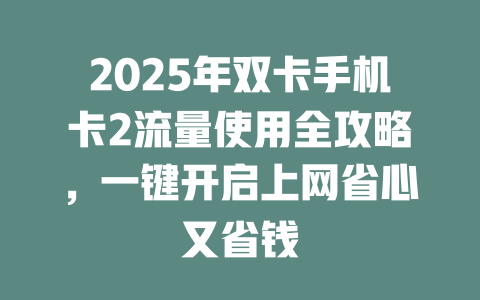 2025年双卡手机卡2流量使用全攻略，一键开启上网省心又省钱