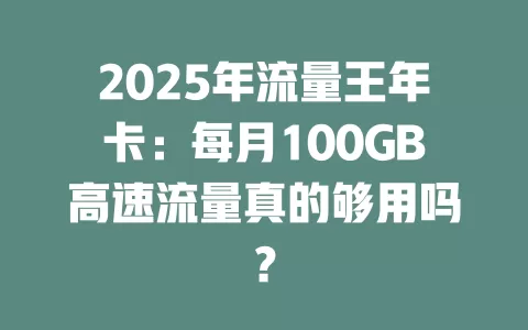 2025年流量王年卡：每月100GB高速流量真的够用吗？