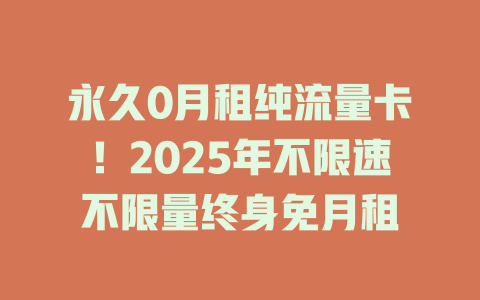 永久0月租纯流量卡！2025年不限速不限量终身免月租