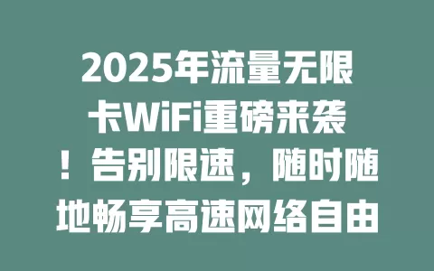 2025年流量无限卡WiFi重磅来袭！告别限速，随时随地畅享高速网络自由！