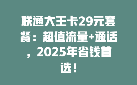 联通大王卡29元套餐：超值流量+通话，2025年省钱首选！
