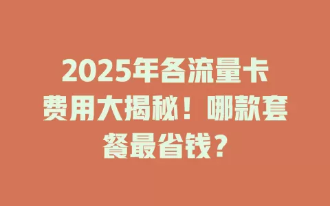 2025年各流量卡费用大揭秘！哪款套餐最省钱？