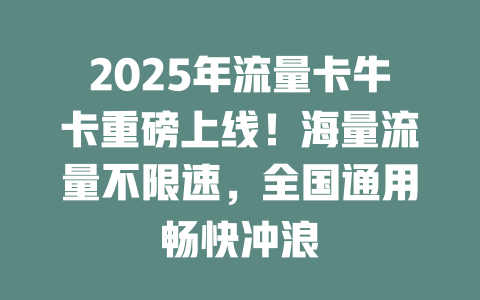 2025年流量卡牛卡重磅上线！海量流量不限速，全国通用畅快冲浪