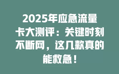 2025年应急流量卡大测评：关键时刻不断网，这几款真的能救急！