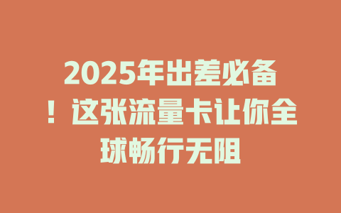 2025年出差必备！这张流量卡让你全球畅行无阻