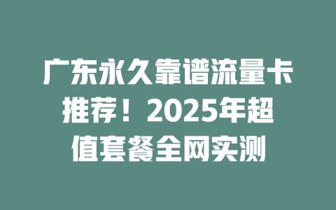 广东永久靠谱流量卡推荐！2025年超值套餐全网实测